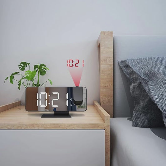 Reloj despertador digital de proyección con pantalla de superficie de espejo